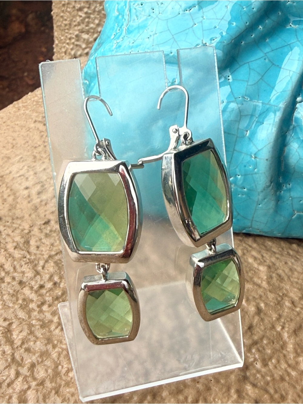 Elegant Green and Silver Drop Earrings